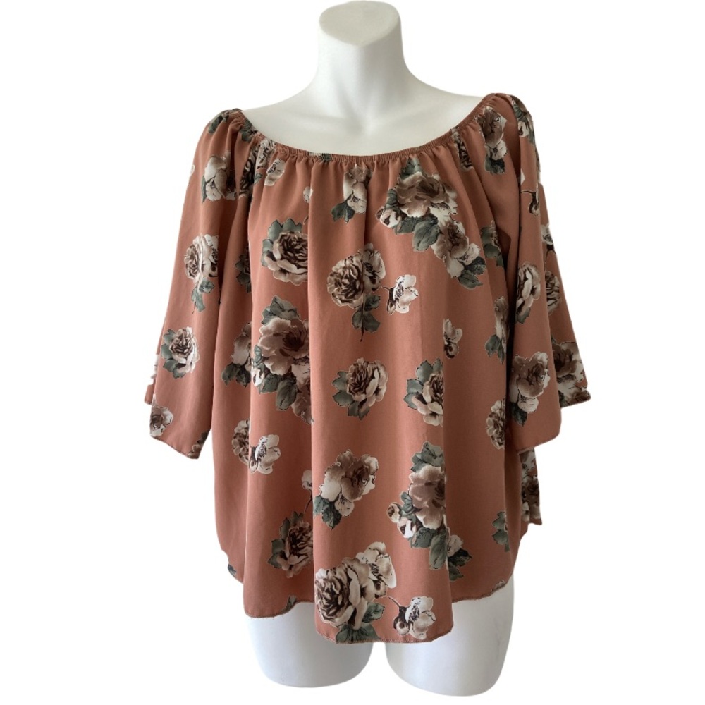 Papaya Women’s Dusty Rose Boho Floral Off the Sholder Top Large
